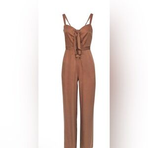 BCBG Max Azria - Light Brown Sleeveless Wide Leg Lace-Up Jumpsuit Sz 6